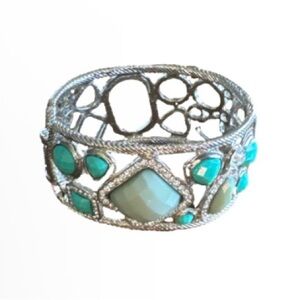 Source Unknown Silver-Tone Turquoise Green Openwork Bangle Bracelet